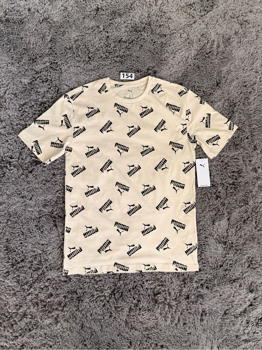 Puma Cream Short-Sleeve Tee with Black Logo Print